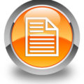 Document page icon isolated on glossy orange round button abstract illustration